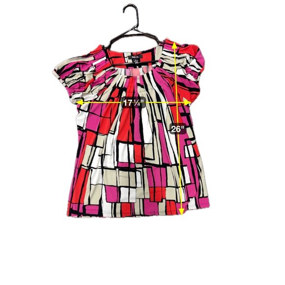 Style & Co Pleated Neck Geometric Print Short Sleeve Top Multicolor Sz Medium - Picture 6 of 9